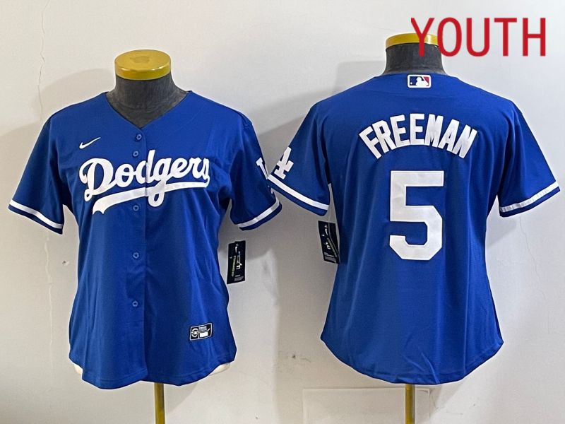 Youth Los Angeles Dodgers 5 Freeman Blue Game 2024 Nike MLB Jersey style 11205